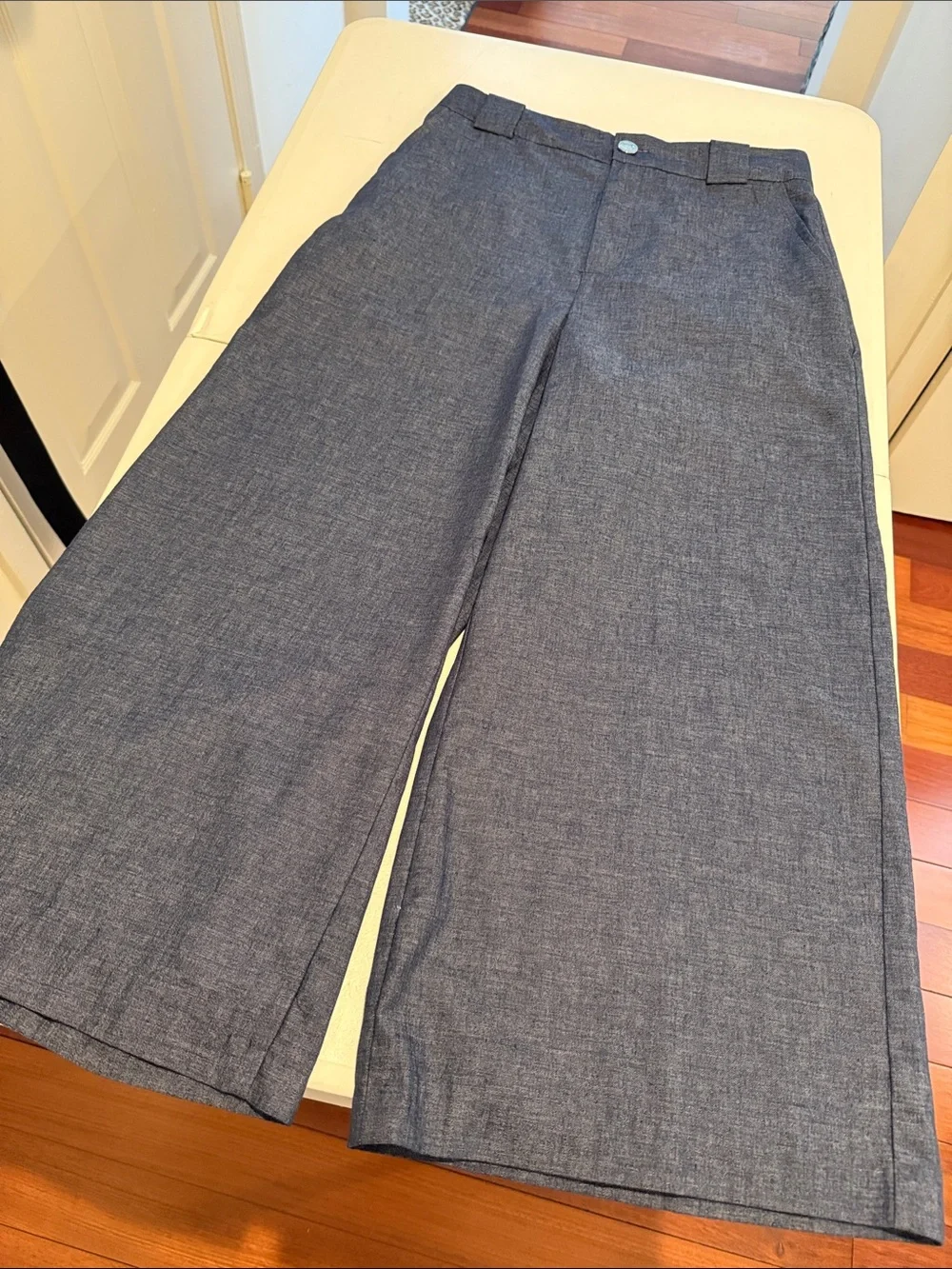 NWT Zara Wide-Leg Cropped Culottes Trouser with Linen Blue Autumn High Waist Med
